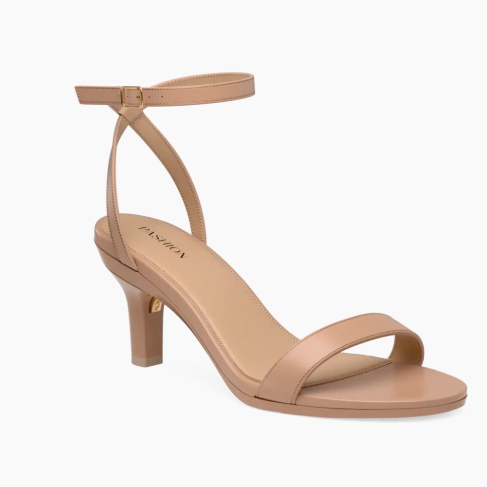 Pashion Brenna Tan Latte Leather Heels 3” stiletto/convertible flat sz 9.5 Nude